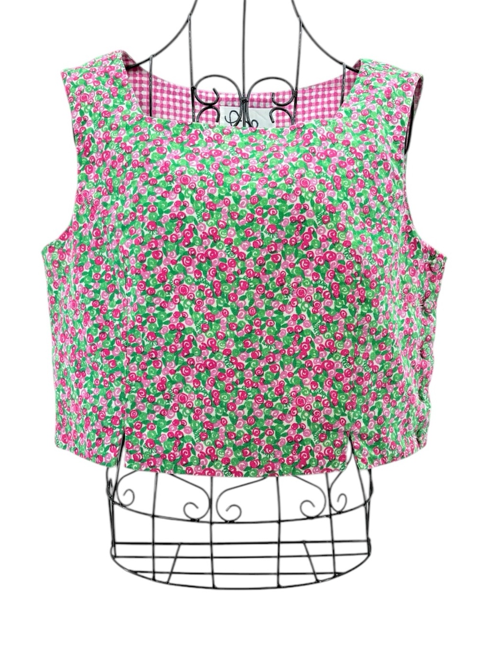 Vintage Lilly Pulitzer Pink Green Ditsy Rose Preppy Retro Crop Top Size Medium